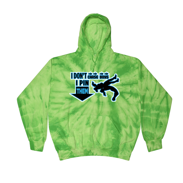 [[color:Spider Lime]] I Don't Chase Boys Girls Wrestling Tie Dye Hoodie Spider Lime