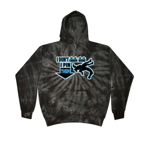 [[color:Spider Black]] I Don't Chase Boys Girls Wrestling Tie Dye Hoodie Spider Black