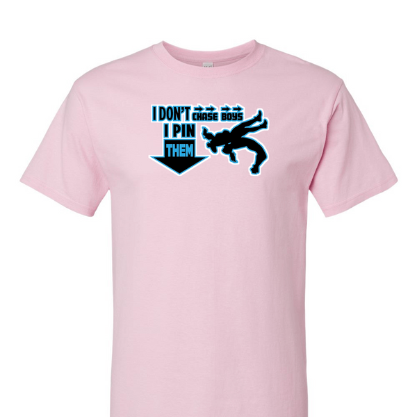 [[color:Light Pink]] I Don't Chase Boys Girls Wrestling Short Sleeve T-shirt Light Pink