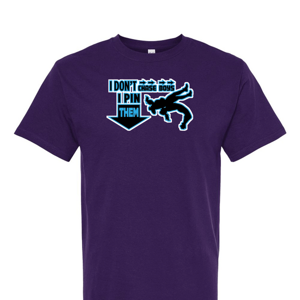 [[color:Purple]] I Don't Chase Boys Girls Wrestling Short Sleeve T-shirt Purple