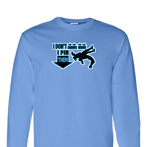 [[color:Carolina Blue]] I Don't Chase Boys Girls Wrestling Long Sleeve T-shirt Carolina Blue