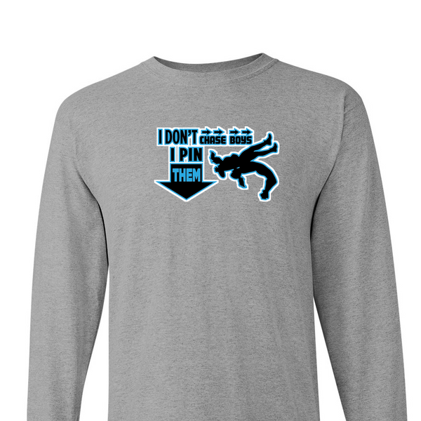 [[color:Sport Grey]] I Don't Chase Boys Girls Wrestling Long Sleeve T-shirt Sport Grey