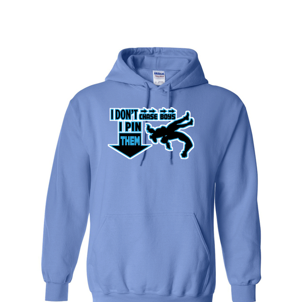 [[color:Carolina Blue]] I Don't Chase Boys Girls Wrestling Hoodie Carolina Blue