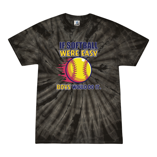 [[color:Spider Black]] If Softball Were Easy Tie Dye T-shirt Spider Black