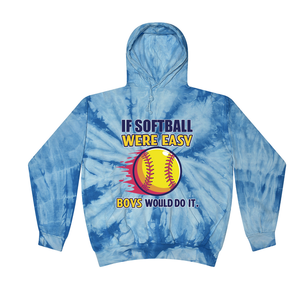 [[color:Spider Baby Blue]] If Softball Were Easy Tie Dye Hoodie Spider Baby Blue
