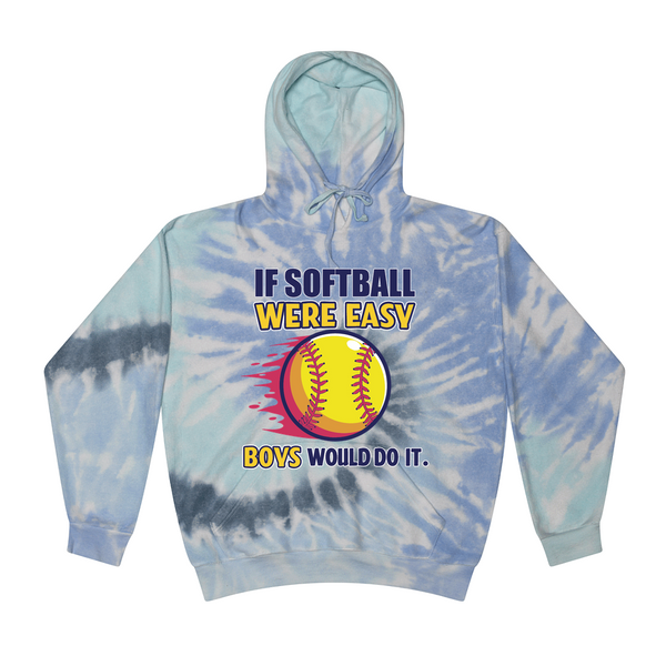 [[color:Lagoon]] If Softball Were Easy Tie Dye Hoodie Lagoon
