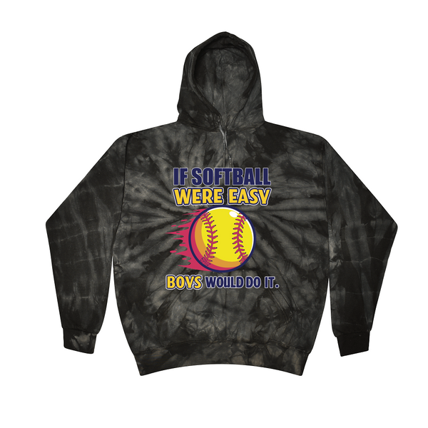 [[color:Spider Black]] If Softball Were Easy Tie Dye Hoodie Spider Black