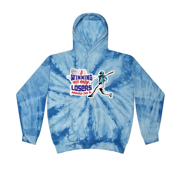 [[color:Spider Baby Blue]] If Winning Was Easy Baseball Tie Dye Hoodie Spider Baby Blue
