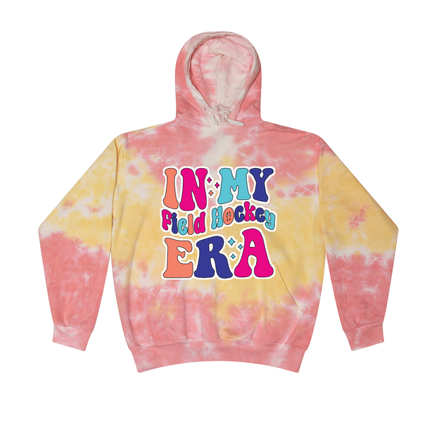 [[color:Funnel Cake]] In My Field Hockey Era Tie Dye Hoodie Funnel Cake