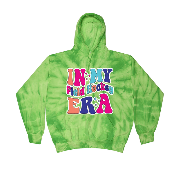 [[color:Spider Lime]] In My Field Hockey Era Tie Dye Hoodie Spider Lime