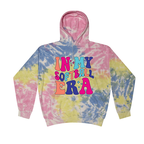 [[color:Sherbert]] In My Softball Era Tie Dye Hoodie Sherbert