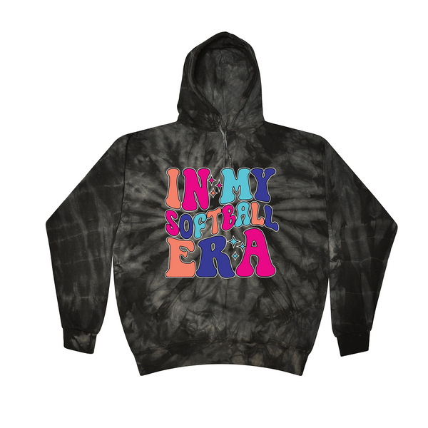 [[color:Spider Black]] In My Softball Era Tie Dye Hoodie Spider Black