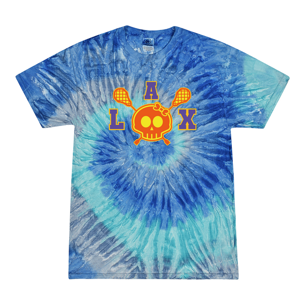 [[color:Blue Jerry]] Lax Skull With Bow Girls Lacrosse Tie Dye T-shirt Blue Jerry