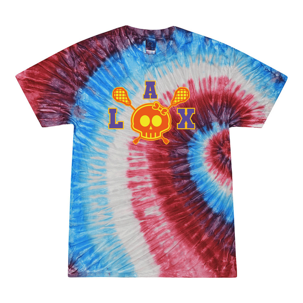 [[color:Firecracker]] Lax Skull With Bow Girls Lacrosse Tie Dye T-shirt Firecracker