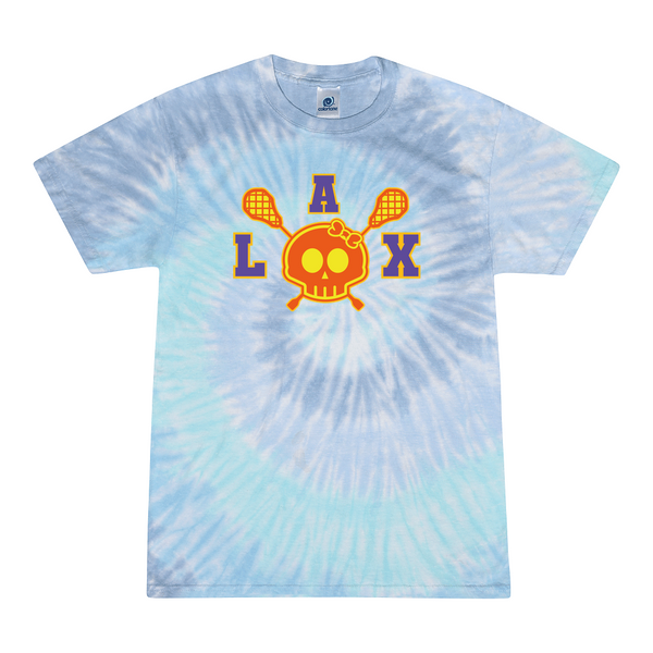 [[color:Lagoon]] Lax Skull With Bow Girls Lacrosse Tie Dye T-shirt Lagoon