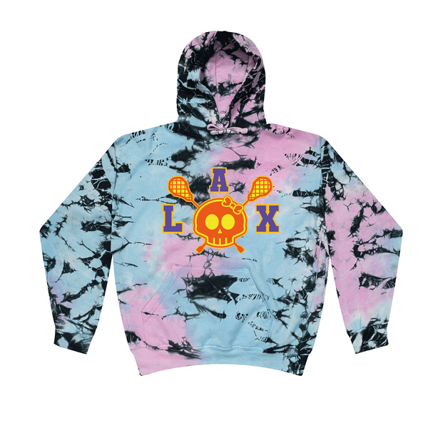 [[color:Dream]] Lax Skull With Bow Girls Lacrosse Tie Dye Hoodie Dream