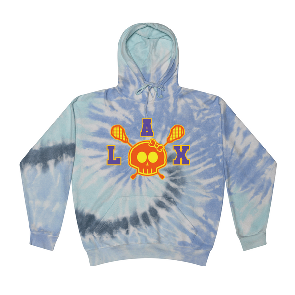 [[color:Lagoon]] Lax Skull With Bow Girls Lacrosse Tie Dye Hoodie Lagoon