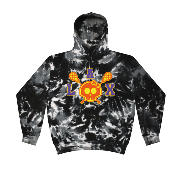 [[color:Multi Black]] Lax Skull With Bow Girls Lacrosse Tie Dye Hoodie Multi Black