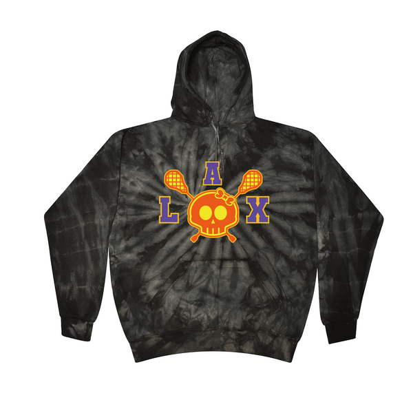 [[color:Spider Black]] Lax Skull With Bow Girls Lacrosse Tie Dye Hoodie Spider Black
