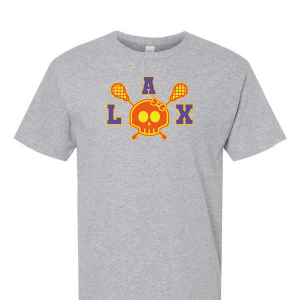 [[color:Sport Grey]] Lax Skull With Bow Girls Lacrosse Short Sleeve T-shirt Sport Grey