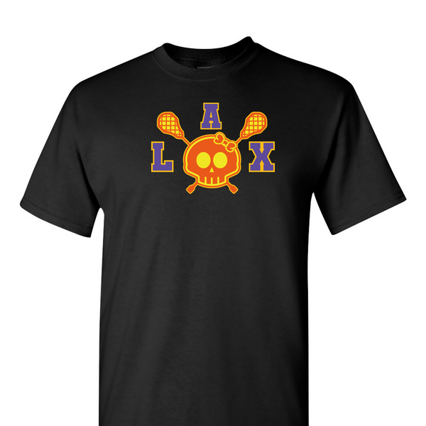 [[color:Black]] Lax Skull With Bow Girls Lacrosse Short Sleeve T-shirt Black