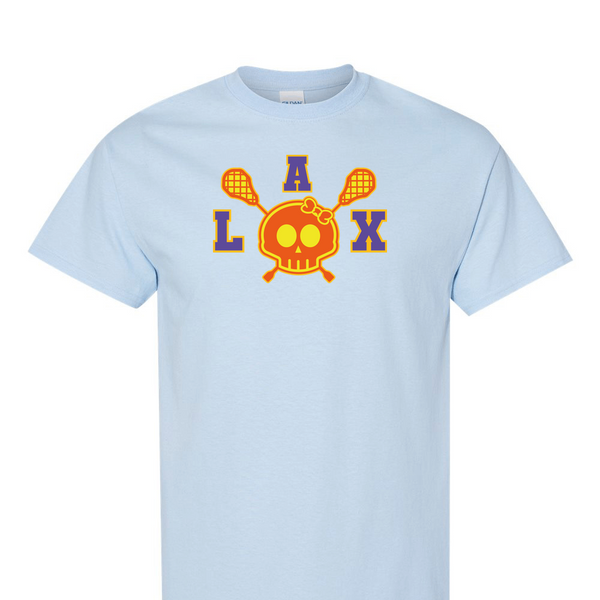 [[color:Light Blue]] Lax Skull With Bow Girls Lacrosse Short Sleeve T-shirt Light Blue