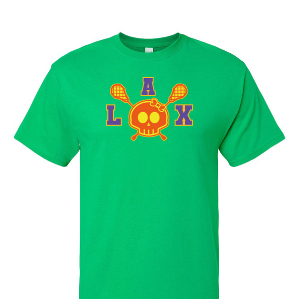 [[color:Irish Green]] Lax Skull With Bow Girls Lacrosse Short Sleeve T-shirt Irish Green