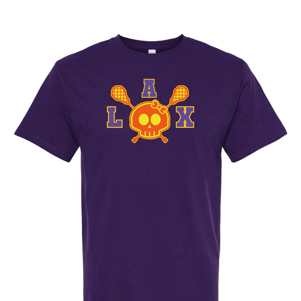 [[color:Purple]] Lax Skull With Bow Girls Lacrosse Short Sleeve T-shirt Purple
