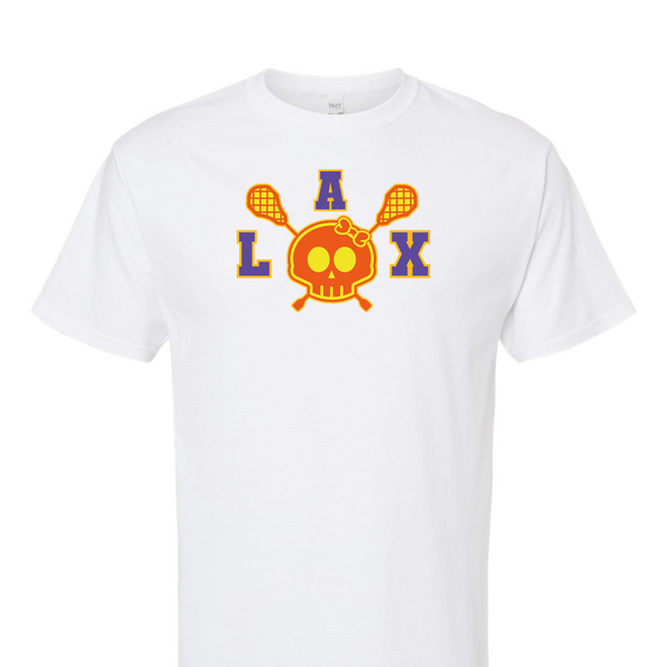[[color:White]] Lax Skull With Bow Girls Lacrosse Short Sleeve T-shirt White