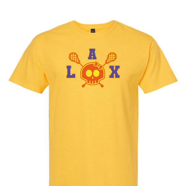 [[color:Daisy]] Lax Skull With Bow Girls Lacrosse Short Sleeve T-shirt Daisy