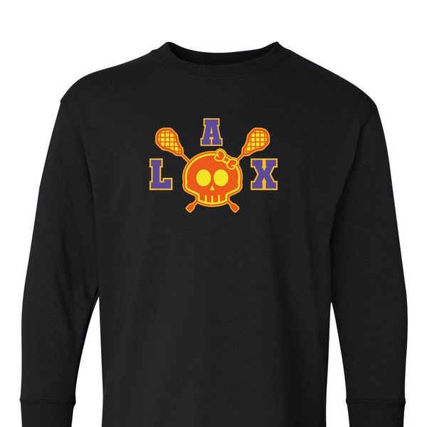 [[color:Black]] Lax Skull With Bow Girls Lacrosse Long Sleeve T-shirt Black