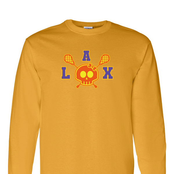 [[color:Gold]] Lax Skull With Bow Girls Lacrosse Long Sleeve T-shirt Gold