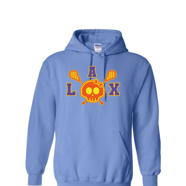 [[color:Carolina Blue]] Lax Skull With Bow Girls Lacrosse Hoodie Carolina Blue