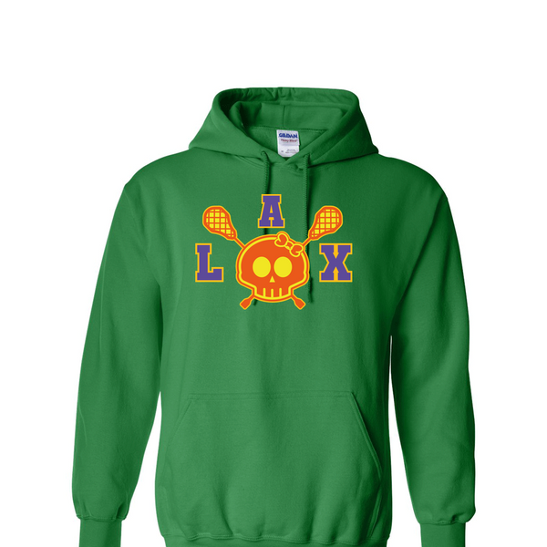 [[color:Irish Green]] Lax Skull With Bow Girls Lacrosse Hoodie Irish Green