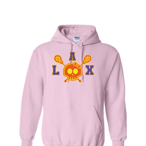 [[color:Light Pink]] Lax Skull With Bow Girls Lacrosse Hoodie Light Pink