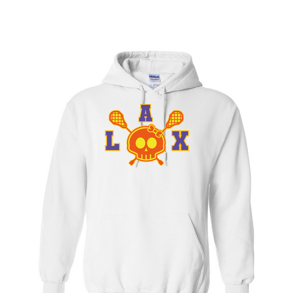 [[color:White]] Lax Skull With Bow Girls Lacrosse Hoodie White