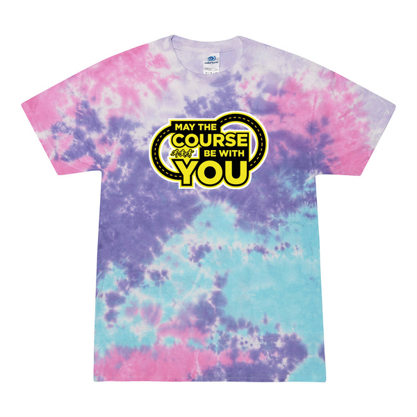 [[color:Cotton Candy]] May The Course Be With You Track and Field Tie Dye T-shirt Cotton Candy
