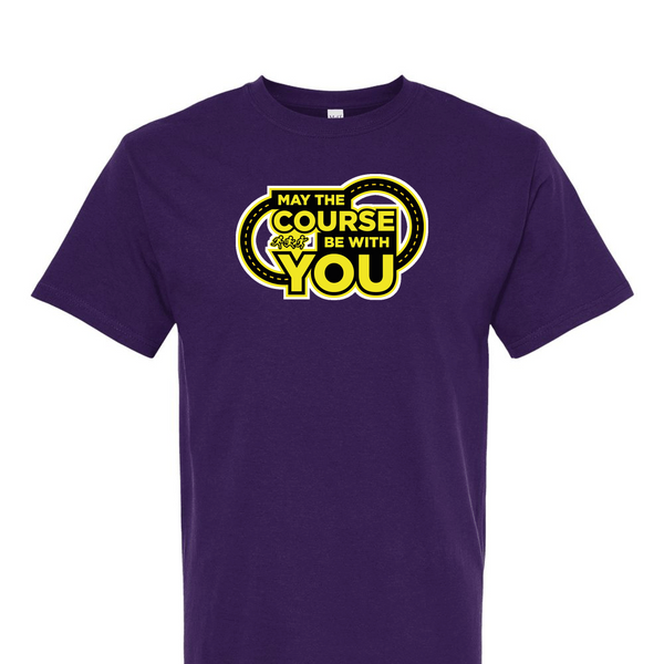 [[color:Purple]] May The Course Be With You Track and Field Short Sleeve T-shirt Purple