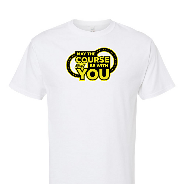 [[color:White]] May The Course Be With You Track and Field Short Sleeve T-shirt White