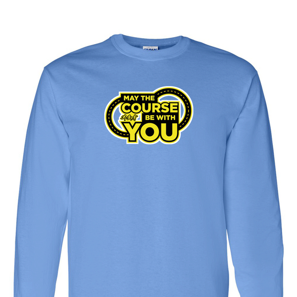 [[color:Carolina Blue]] May The Course Be With You Track and Field Long Sleeve T-shirt Carolina Blue