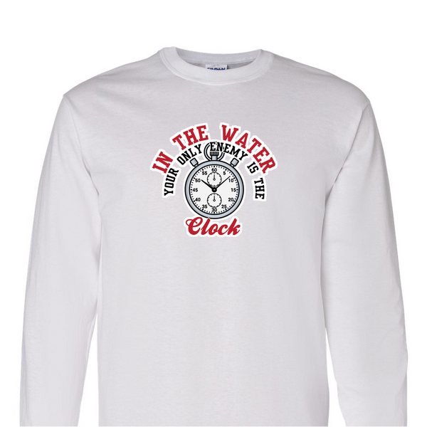 [[color:White]] Only Enemy Is The Clock Swimming Long Sleeve T-shirt White