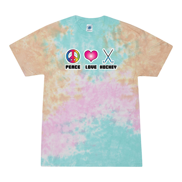 [[color:Snow Cone]] Peace Love Field Hockey Tie Dye T-shirt Snow Cone