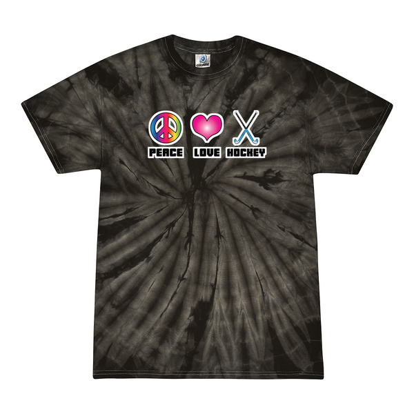 [[color:Spider Black]] Peace Love Field Hockey Tie Dye T-shirt Spider Black