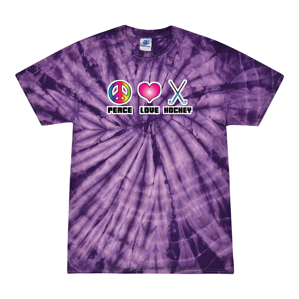 [[color:Spider Purple]] Peace Love Field Hockey Tie Dye T-shirt Spider Purple