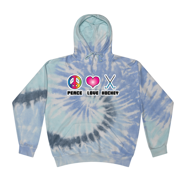[[color:Lagoon]] Peace Love Field Hockey Tie Dye Hoodie Lagoon