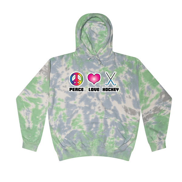 [[color:Slushy]] Peace Love Field Hockey Tie Dye Hoodie Slushy