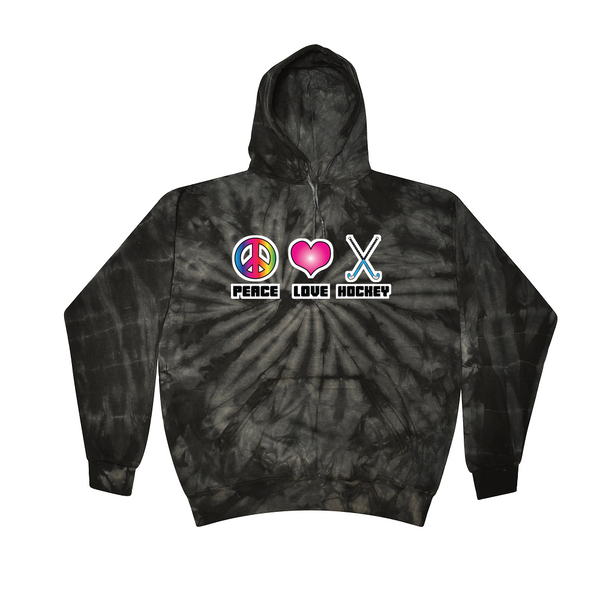 [[color:Spider Black]] Peace Love Field Hockey Tie Dye Hoodie Spider Black