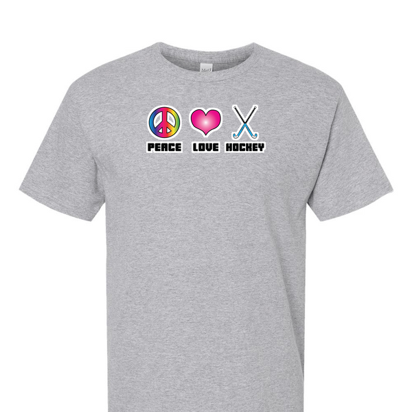 [[color:Sport Grey]] Peace Love Field Hockey Short Sleeve T-shirt Sport Grey