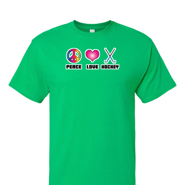 [[color:Irish Green]] Peace Love Field Hockey Short Sleeve T-shirt Irish Green