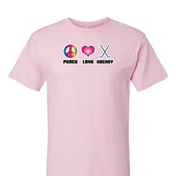 [[color:Light Pink]] Peace Love Field Hockey Short Sleeve T-shirt Light Pink